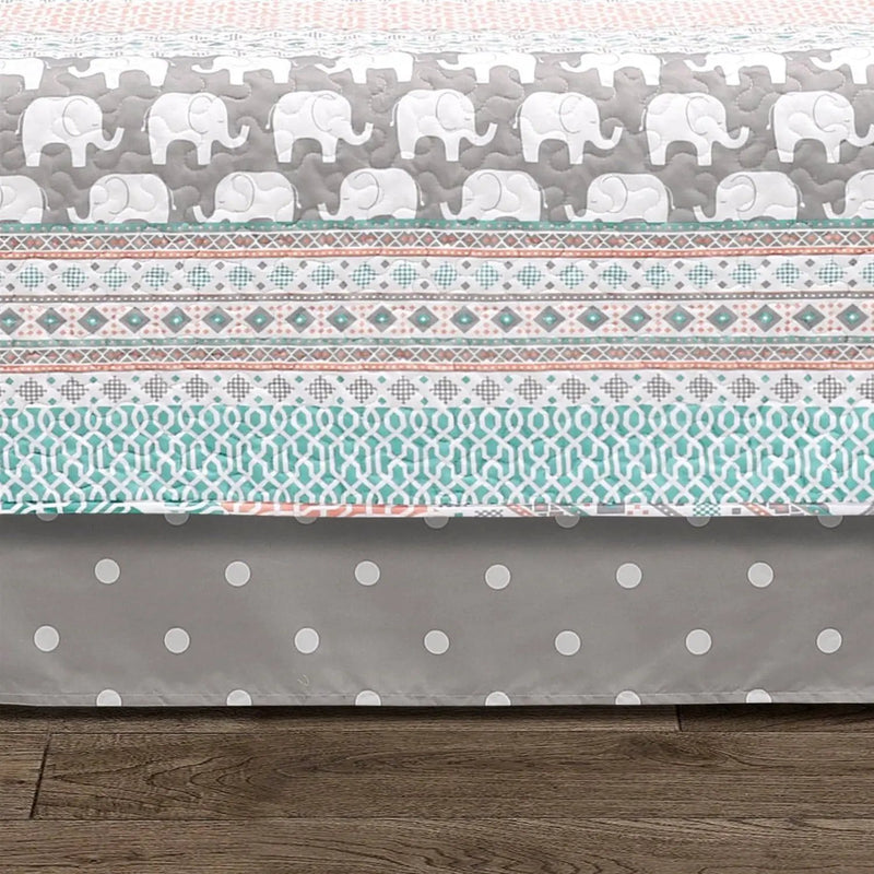 Turquoise Pink Grey Lightweight 6 Piece Elephant Pattern Daybed Cover Quilt Set by HomePacific
