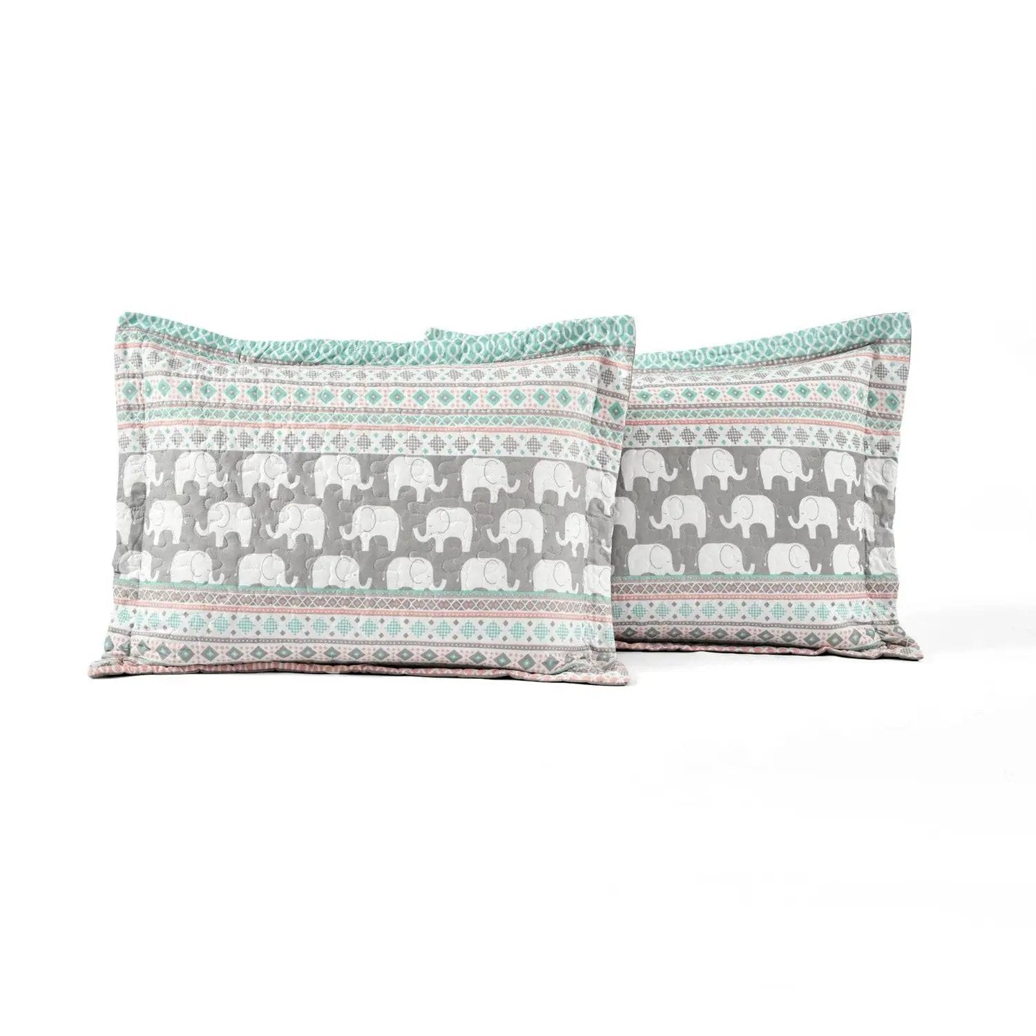 Turquoise Pink Grey Lightweight 6 Piece Elephant Pattern Daybed Cover Quilt Set by HomePacific