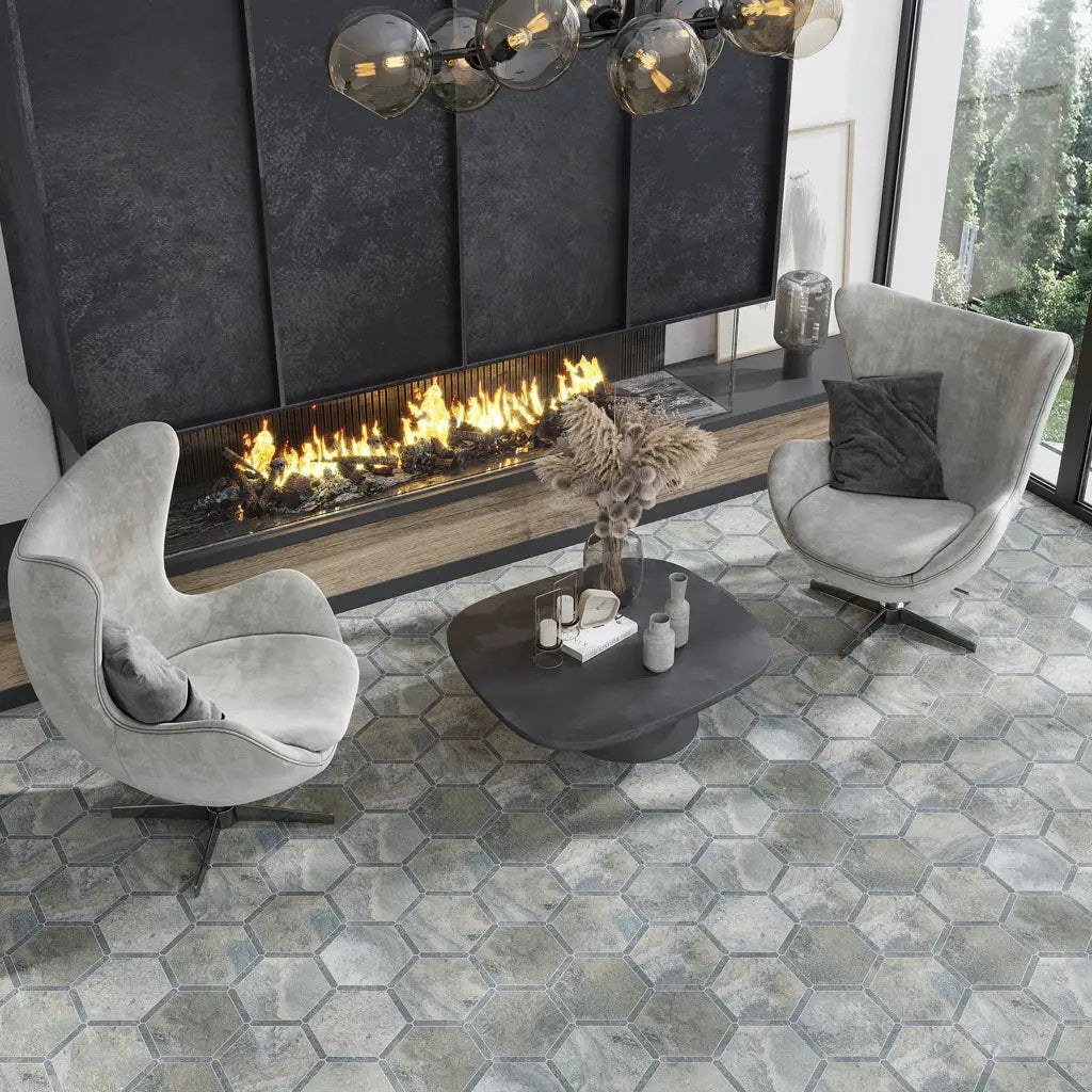 Slate Gray 9x10 Matte Hexagon Porcelain Tile (18 pack, 8.07 sq ft/case) by Apollo Tile