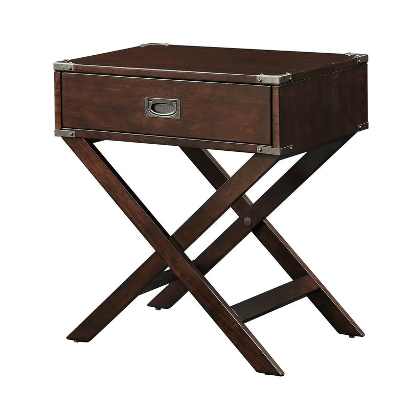 Espresso Brown Wood 1-Drawer End Table Nightstand with X Legs by HomePacific
