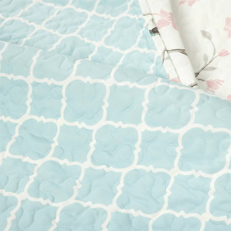 King Size Reversible Polyester Lightweight Floral Birds 3 Piece Quilt Set by HomePacific