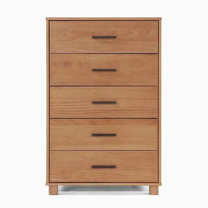 Modern Farmhouse Solid Wood 5 Drawer Bedroom Chest in Light Brown Finish by HomePacific