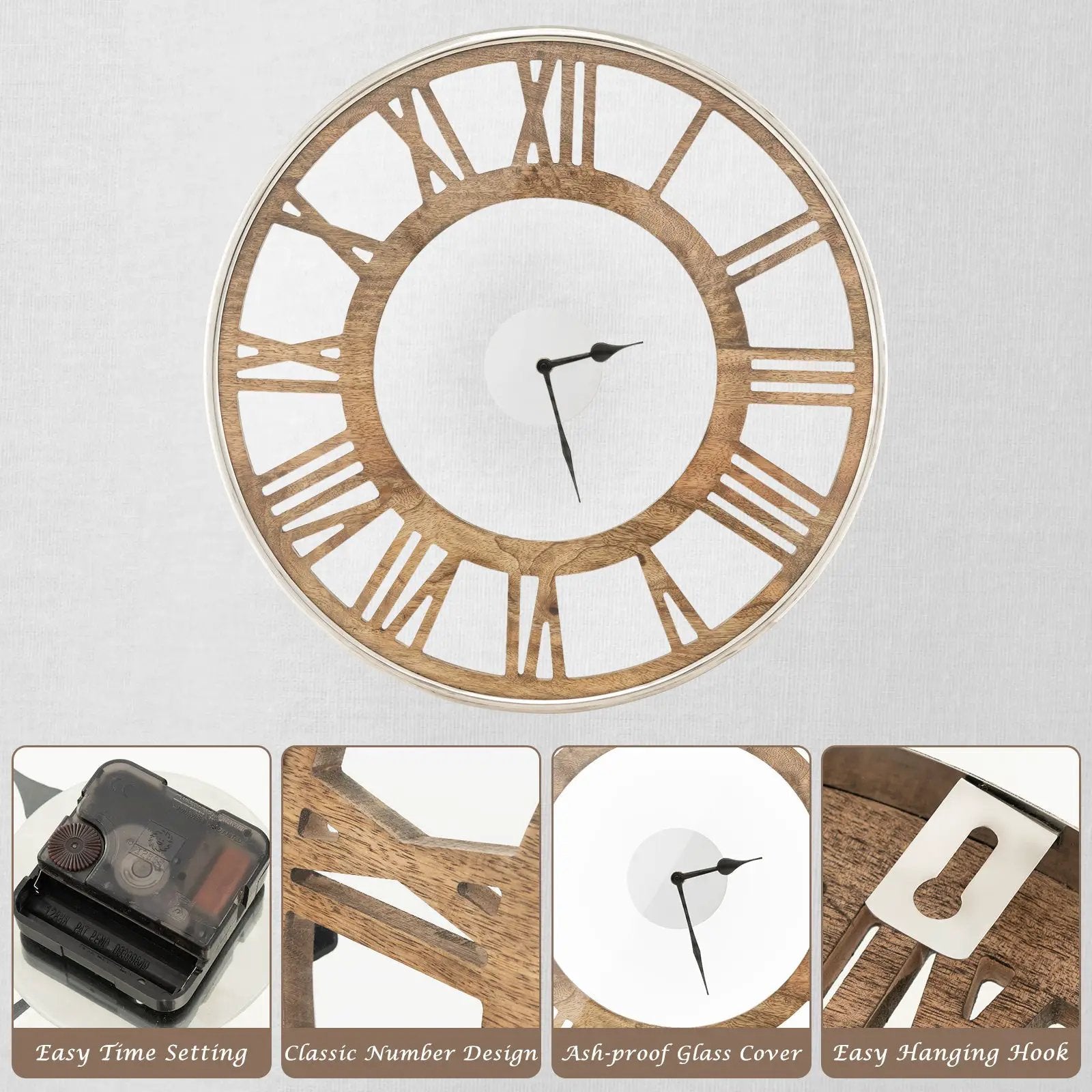16-20 Inch Silent Wall Clock with Roman Numerals by DirectDeals