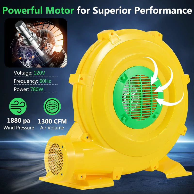 780W Bounce House Blower 1 HP Portable Air Pump Fan with Handle and Ground Stakes by DirectDeals