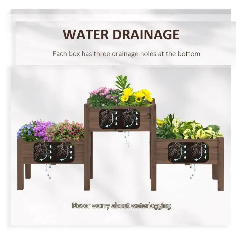 Brown 3 Wooden Elevated Planter Raised Garden Beds by HomePacific