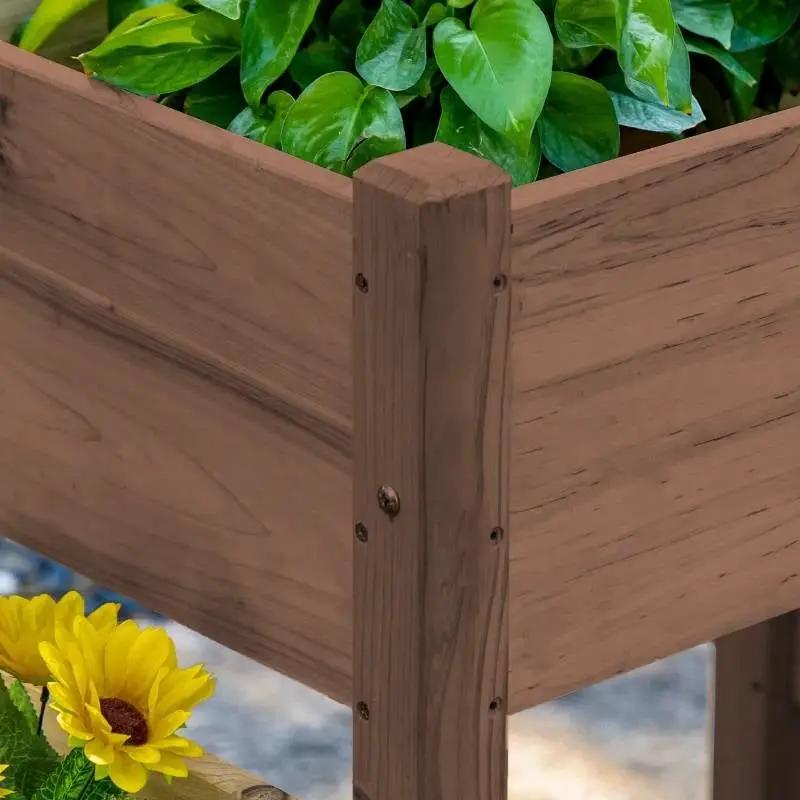 Brown 3 Wooden Elevated Planter Raised Garden Beds by HomePacific