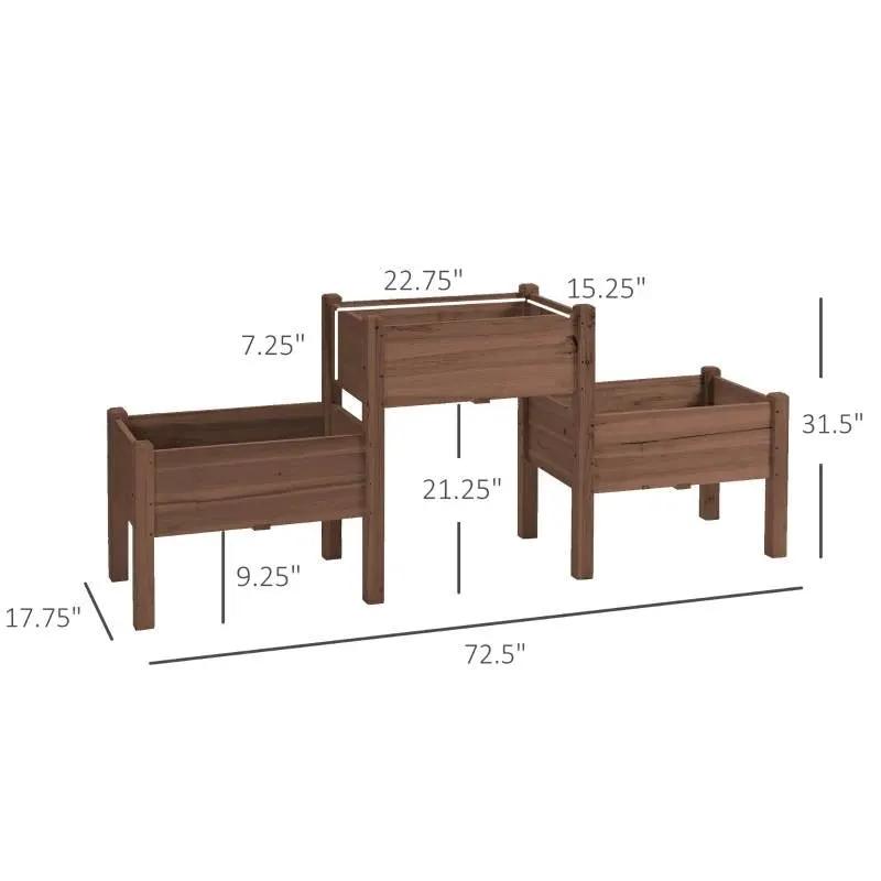 Brown 3 Wooden Elevated Planter Raised Garden Beds by HomePacific