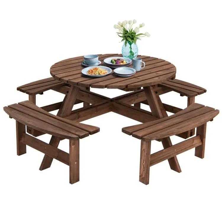 Espresso Wooden 8 Seater Picnic Table Umbrella Hole by HomePacific