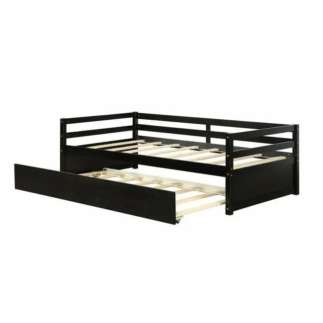 Twin/Twin Dorm Style Trundle Daybed Platform Bed Frame in Espresso by HomePacific