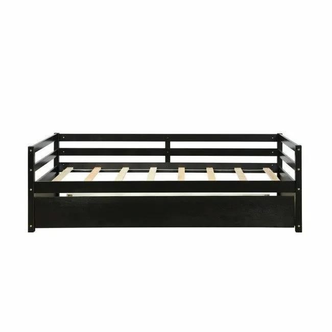 Twin/Twin Dorm Style Trundle Daybed Platform Bed Frame in Espresso by HomePacific