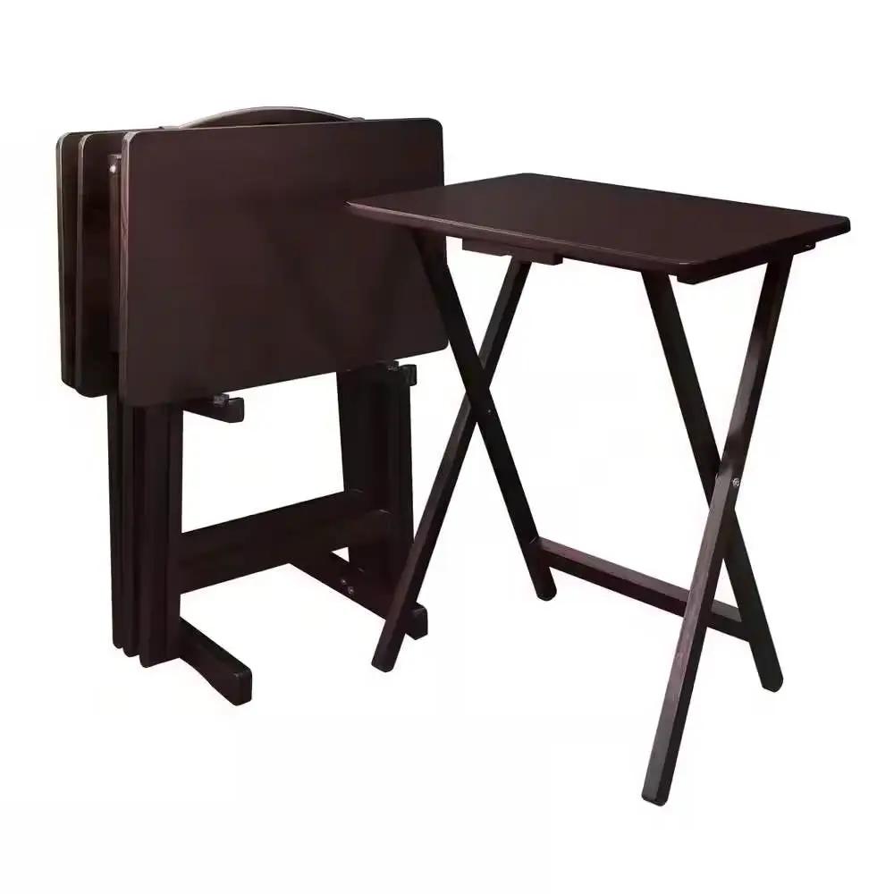 Set of 4 - Folding TV Tray Table Set with Stand in Dark Brown Wood Finish by HomePacific
