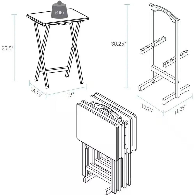 Set of 4 - Folding TV Tray Table Set with Stand in Dark Brown Wood Finish by HomePacific