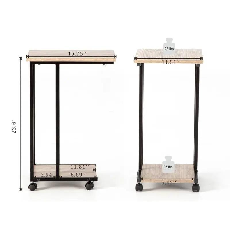 Modern Industrial Style Metal Wood TV Tray Bedside Table with Removable Casters by HomePacific