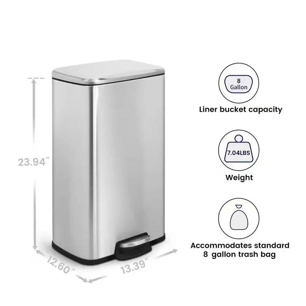 8-Gallon Stainless Steel Kitchen Trash Can with Step-on Lid by HomePacific