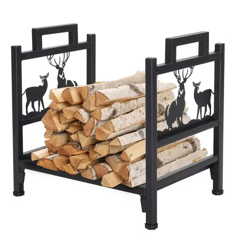 1.5 Ft. Black Metal Firewood Log Rack with Deer Pattern by HomePacific