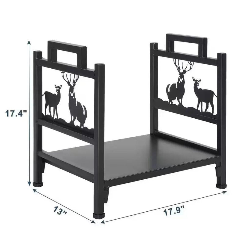 1.5 Ft. Black Metal Firewood Log Rack with Deer Pattern by HomePacific