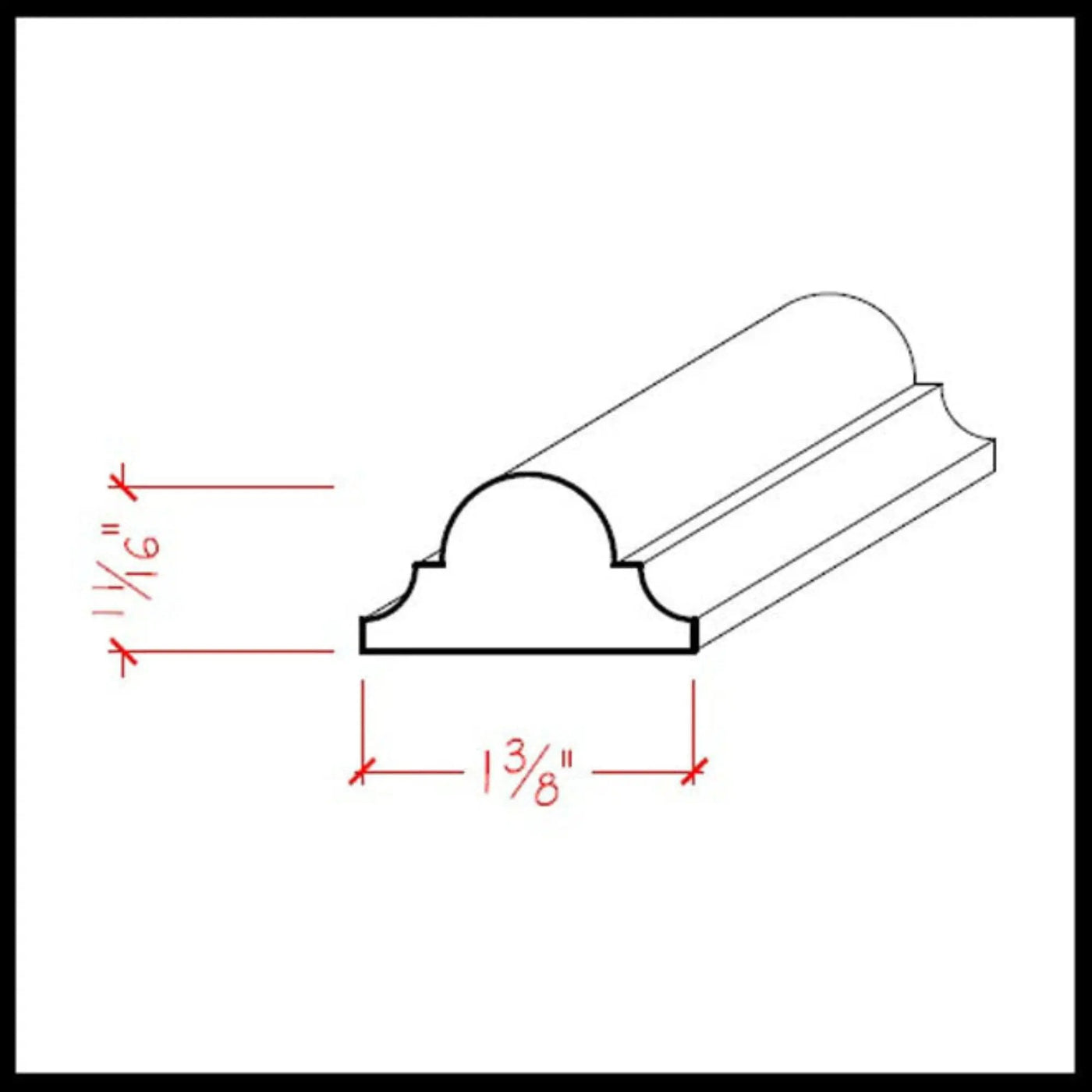 EWAS12 Astragal Moulding 1-3/8" Wide x 11/16" Trim. Unfinished by NewMouldings