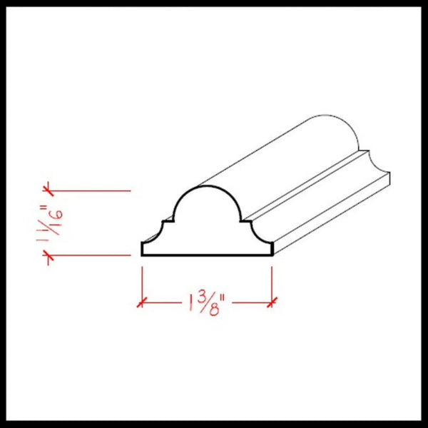 EWAS12 Astragal Moulding 1-3/8" Wide x 11/16" Trim. Unfinished, dimensions drawing
