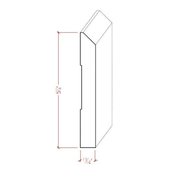 EWBB15 Beveled Edge Baseboard 5-1/4" Tall x 11/16" Moulding Unfinished, photo 2 of 6