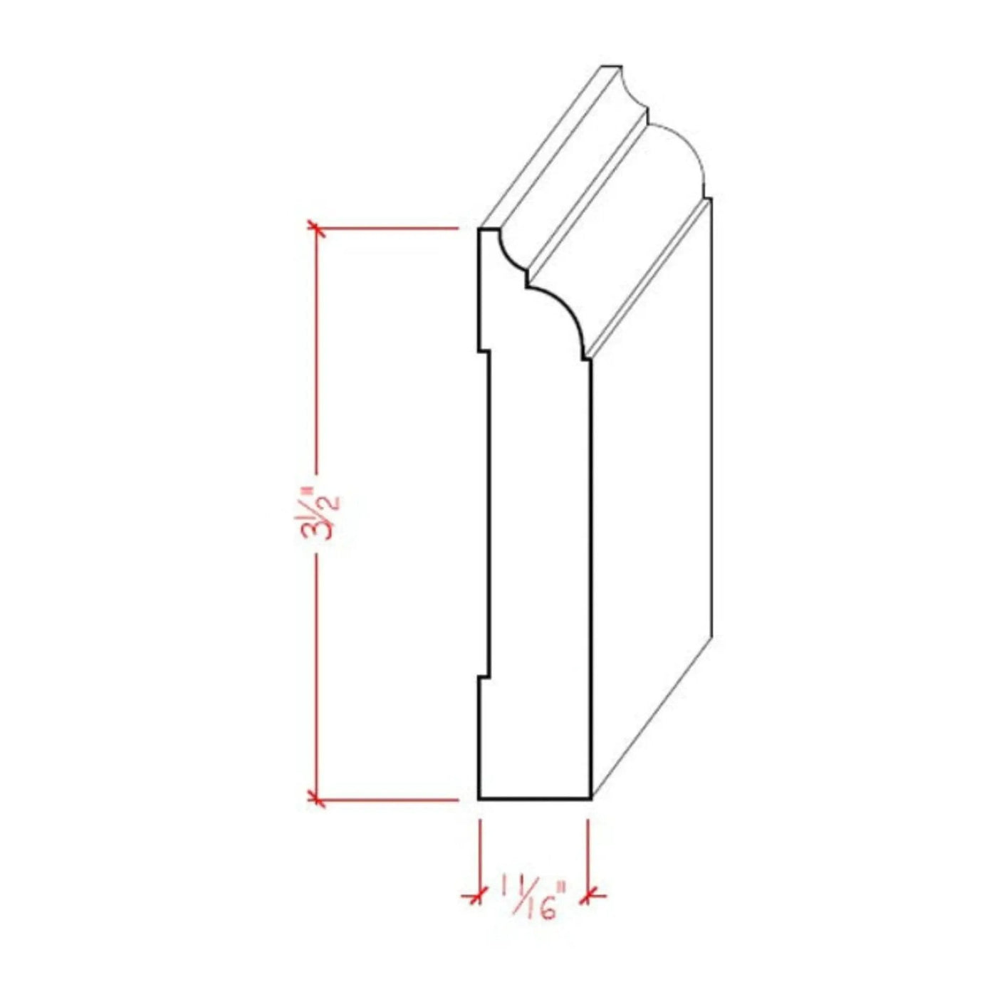 EWBB22 Nose & Cove 3-1/2" Tall x 11/16" Baseboard Moulding. Unfinished by NewMouldings