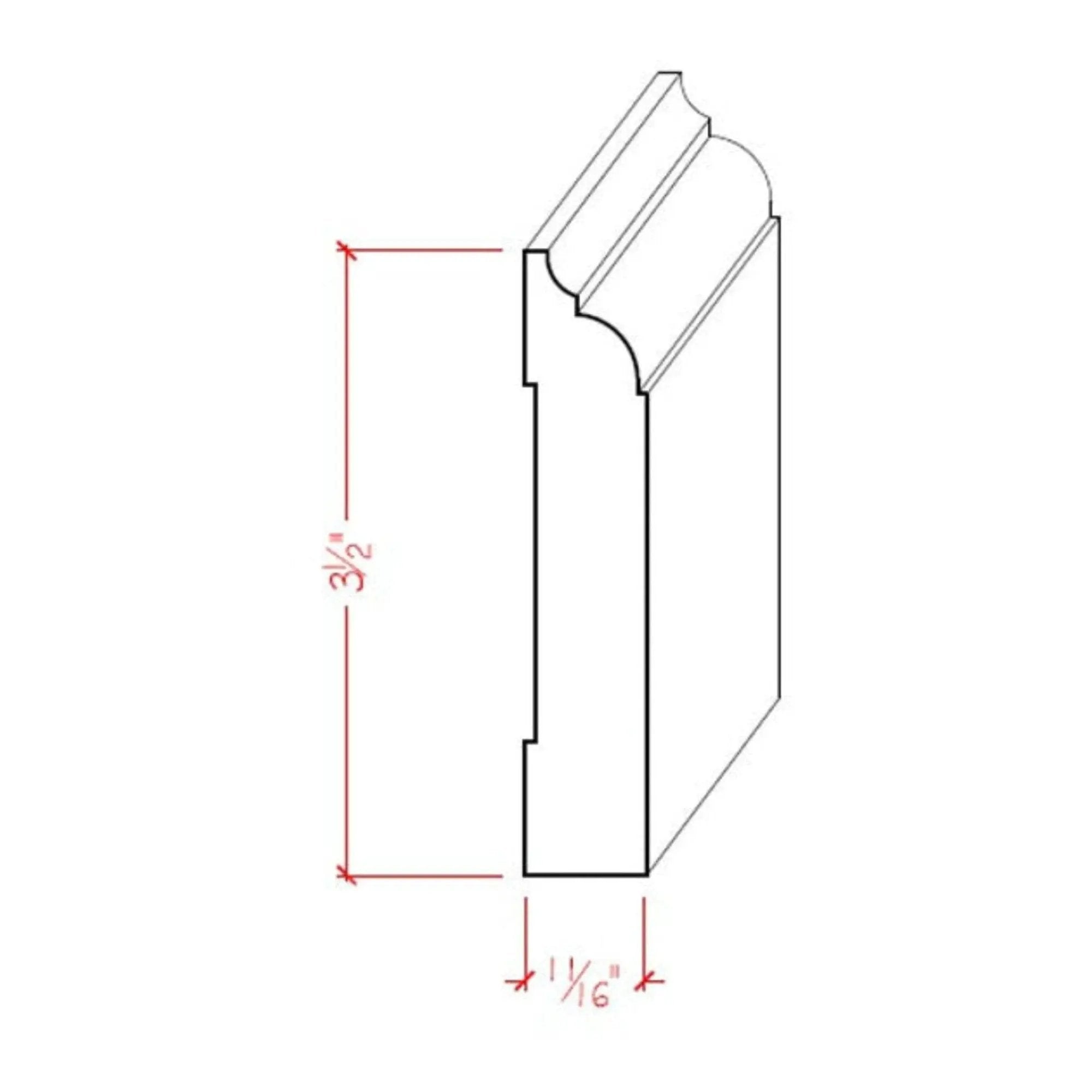 EWBB22 Nose & Cove 3-1/2" Tall x 11/16" Baseboard Moulding. Unfinished by NewMouldings