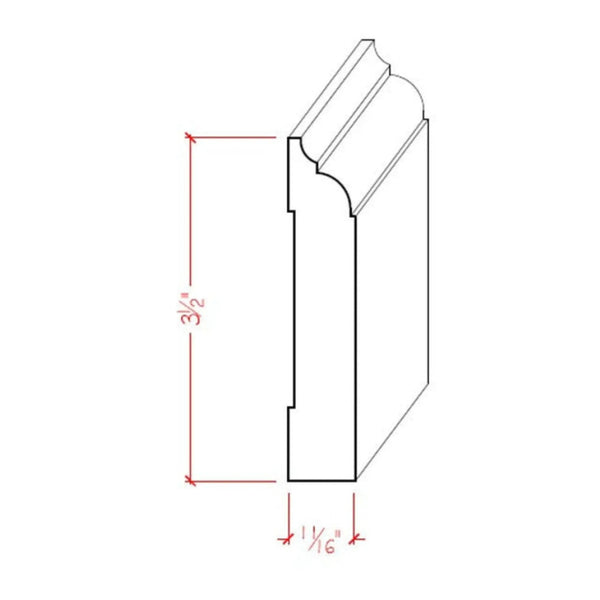 EWBB22 Nose & Cove 3-1/2" Tall x 11/16" Baseboard Moulding. Unfinished, photo 2 of 6