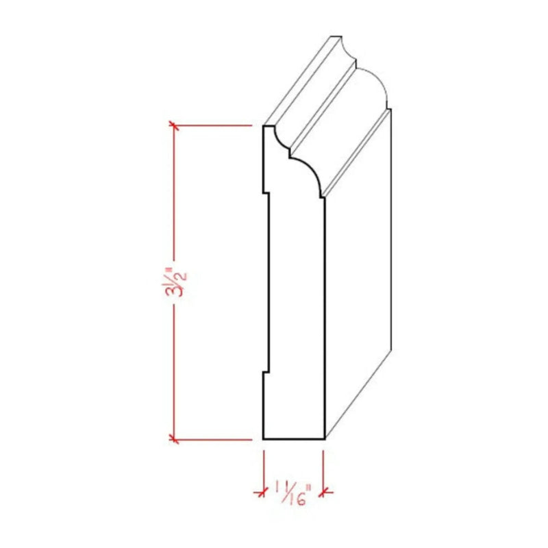 EWBB22 Nose & Cove 3-1/2" Tall x 11/16" Baseboard Moulding. Unfinished by NewMouldings