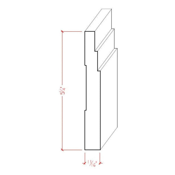 EWBB29 Contemporary Stepped 5-1/4" Tall x 11/16" Baseboard Unfinished, photo 2 of 6
