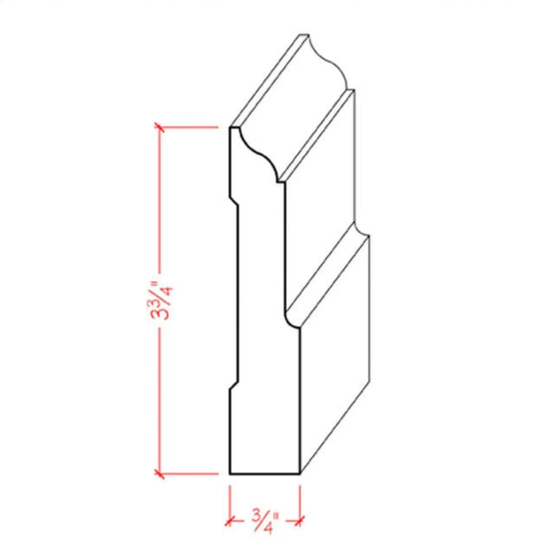 EWBB31 Colonial 3-3/4" Tall x 3/4" Baseboard Moulding. Unfinished, dimensions drawing