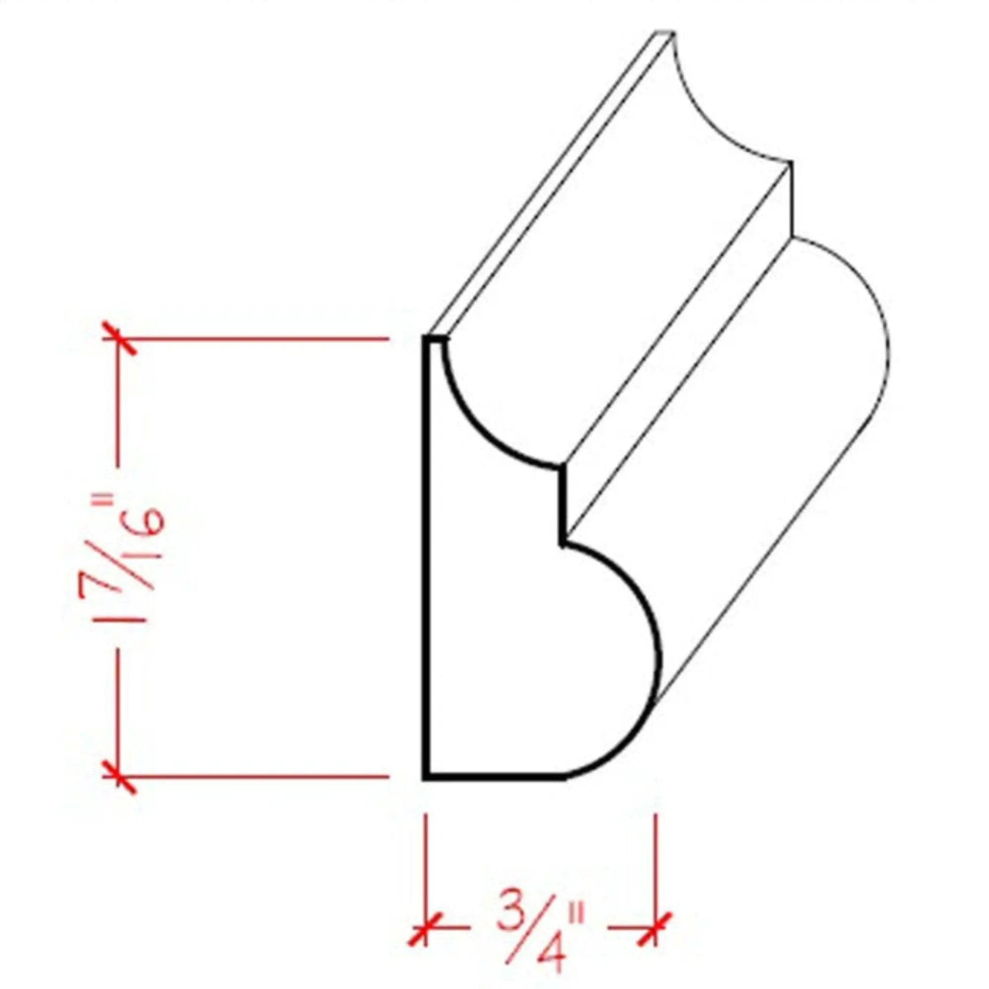 EWBC26 Nose and Cove 1-7/16" Tall x 3/4" Base Cap Moulding. Unfinished by NewMouldings