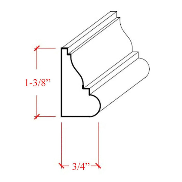 EWBC28 Colonial 1-3/8" Tall x 3/4" Base Cap Moulding. Unfinished, photo 2 of 6