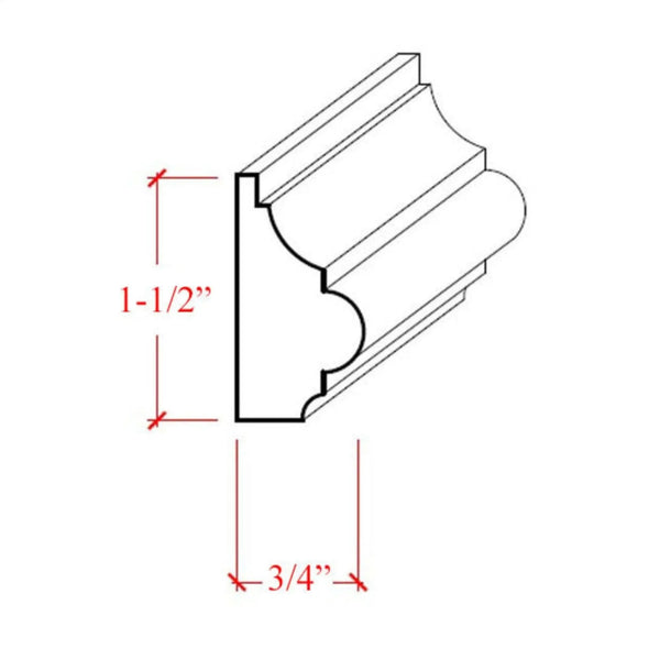EWBC29 Colonial 1-1/2" Tall x 3/4" Base Cap Moulding. Unfinished, photo 2 of 6