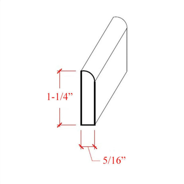 EWBS16 Baseboard Shoe 1-1/4" Tall x 5/16" Flat with Radius. Unfinished, photo 2 of 6