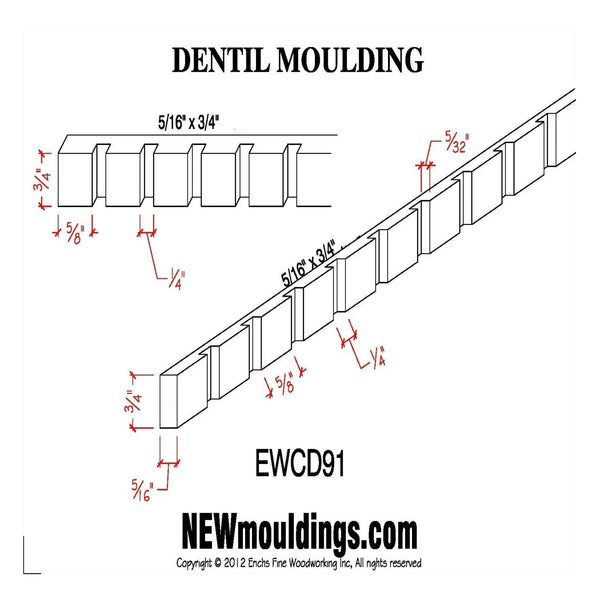 EWCD91 Dentil Moulding 3/4" High x 5/16" Trim. Unfinished, photo 2 of 7