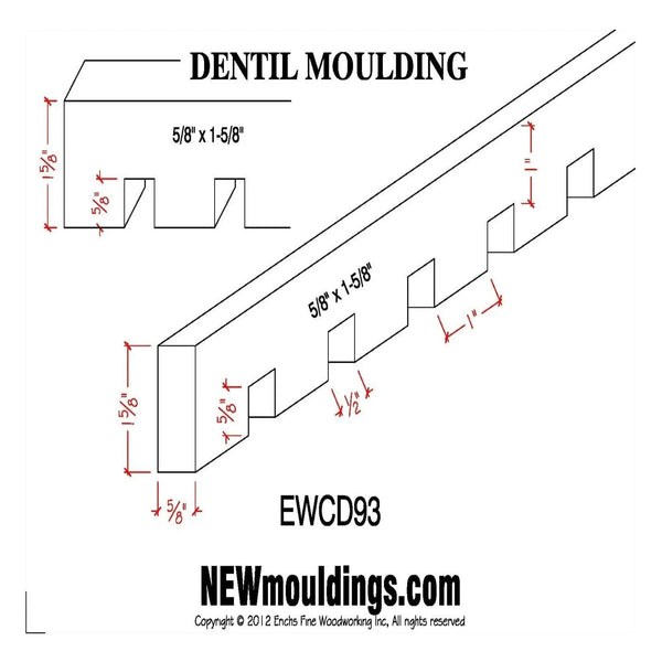 EWCD93 Dentil Moulding 1-5/8" High x 5/8" Trim. Unfinished, photo 2 of 7