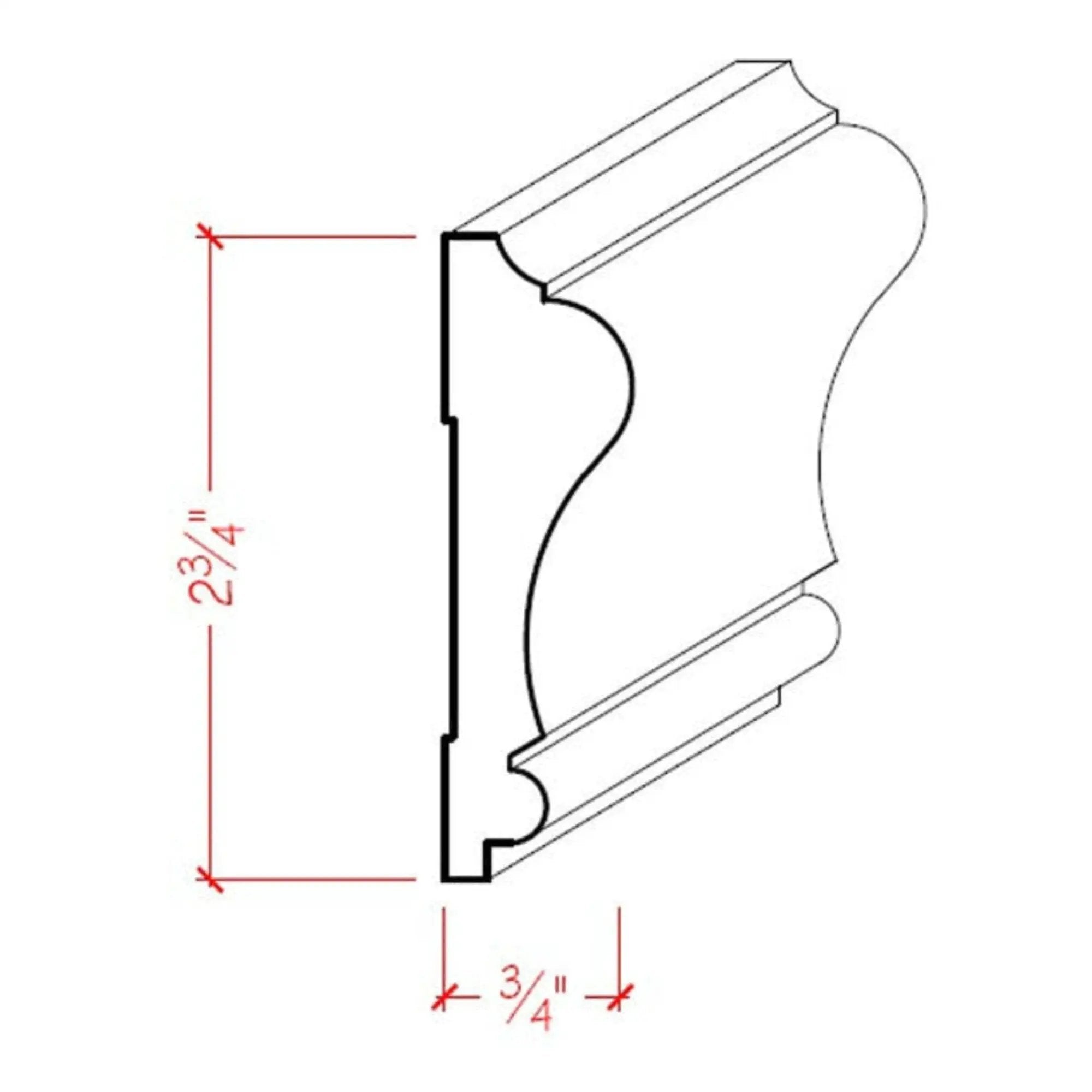 EWCH11 Colonial Chair Rail 2-3/4" Tall x 3/4" Trim Moulding. Unfinished by NewMouldings