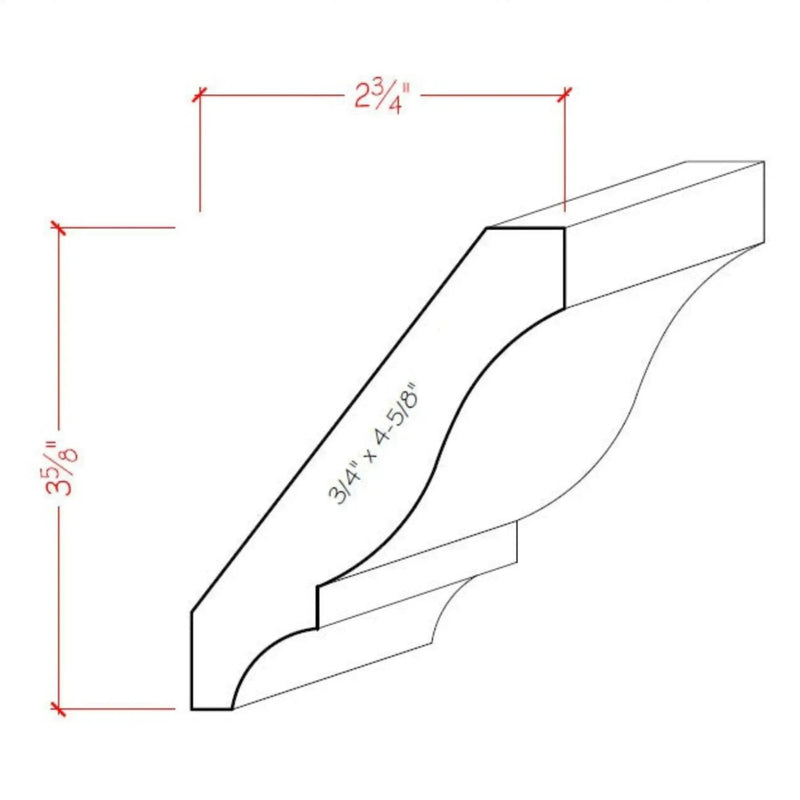 EWCR13 Crown 3/4" x 4-5/8" Unfinished 3-5/8" High x 2-3/4" Deep by NewMouldings