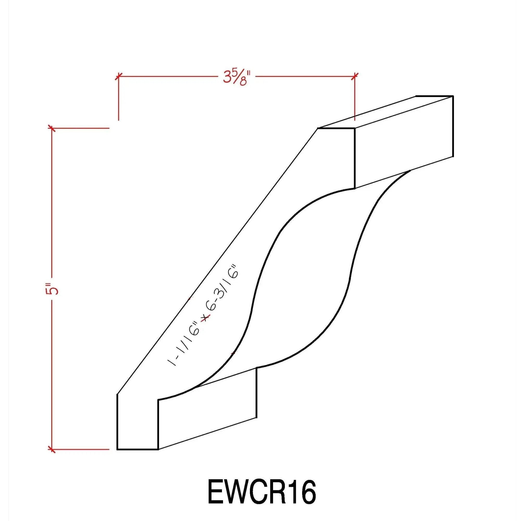 EWCR16 Crown 1-1/16" x 6-3/16" Unfinished 5" High x 3-5/8" Deep by NewMouldings