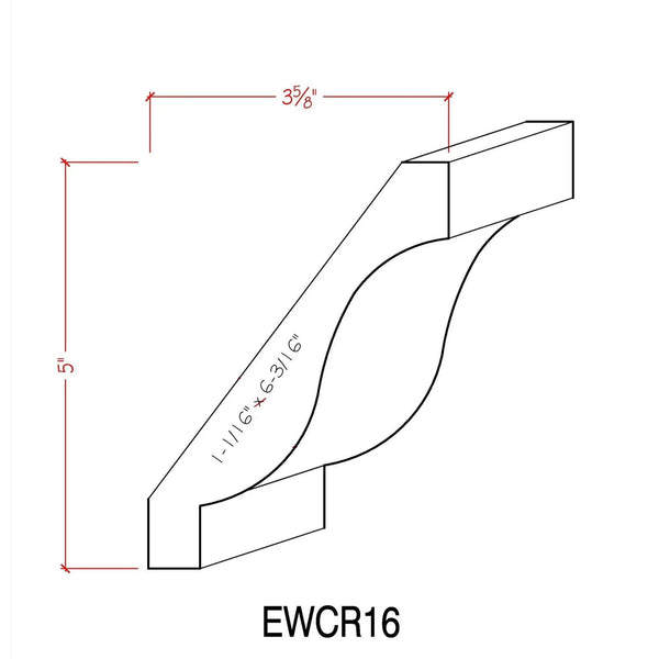 EWCR16 Crown 1-1/16" x 6-3/16" Unfinished 5" High x 3-5/8" Deep, photo 2 of 2