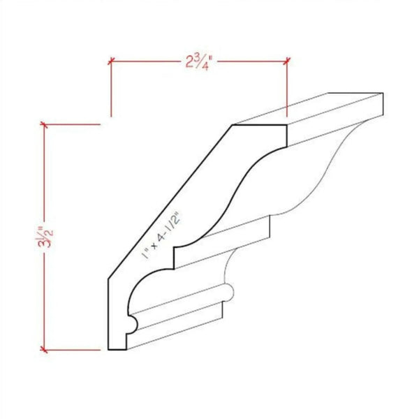 EWCR18 Crown 7/8" x 4-1/2" Unfinished 3-1/2" High x 2-3/4" Deep, photo 2 of 7