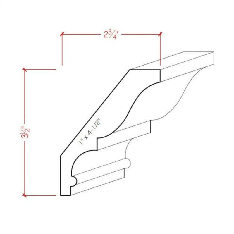 EWCR18 Crown 7/8" x 4-1/2" Unfinished 3-1/2" High x 2-3/4" Deep by NewMouldings