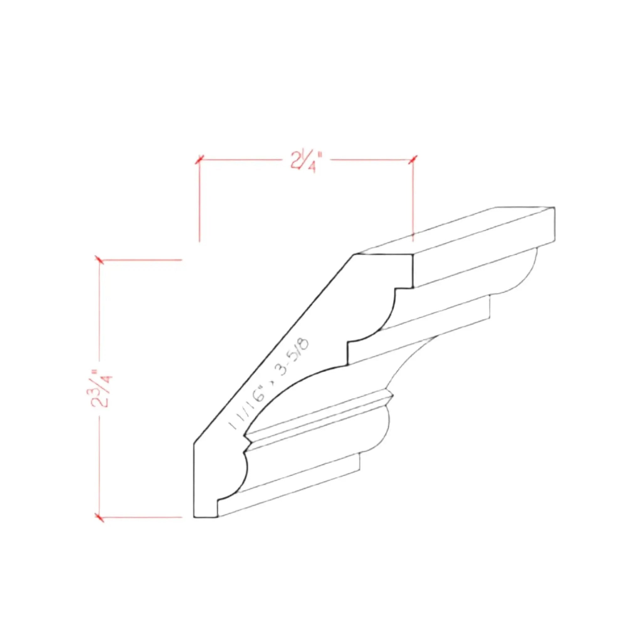 EWCR20 Crown 3/4" x 3-5/8" Unfinished 2-3/4" High x 2-1/4" Deep by NewMouldings