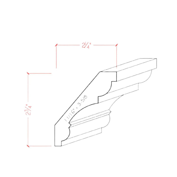 EWCR20 Crown 3/4" x 3-5/8" Unfinished 2-3/4" High x 2-1/4" Deep, photo 2 of 6