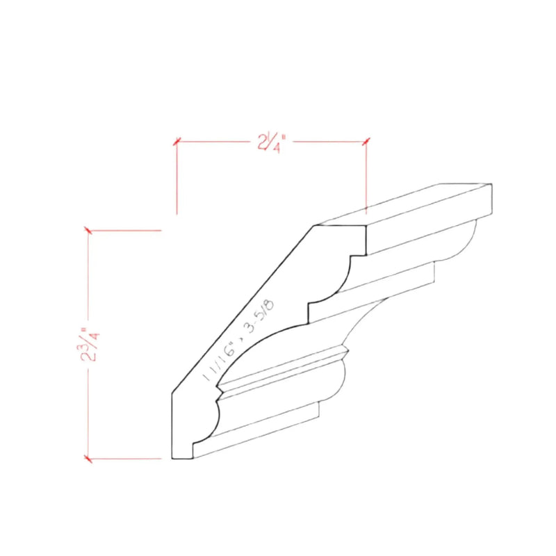 EWCR20 Crown 3/4" x 3-5/8" Unfinished 2-3/4" High x 2-1/4" Deep by NewMouldings