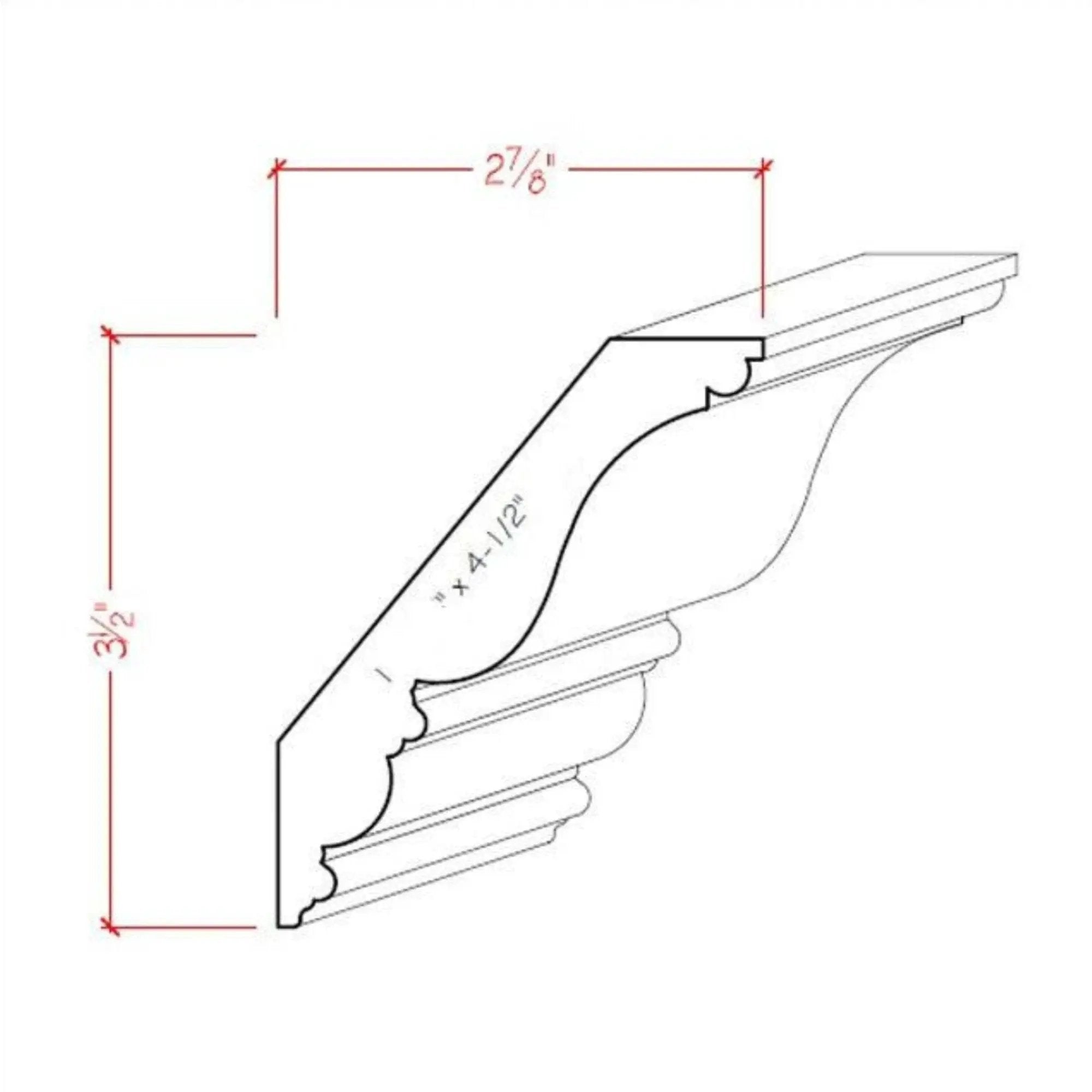 EWCR27 Crown 7/8" x 4-1/2" Unfinished 3-1/2" Rise x 2-7/8" Run by NewMouldings