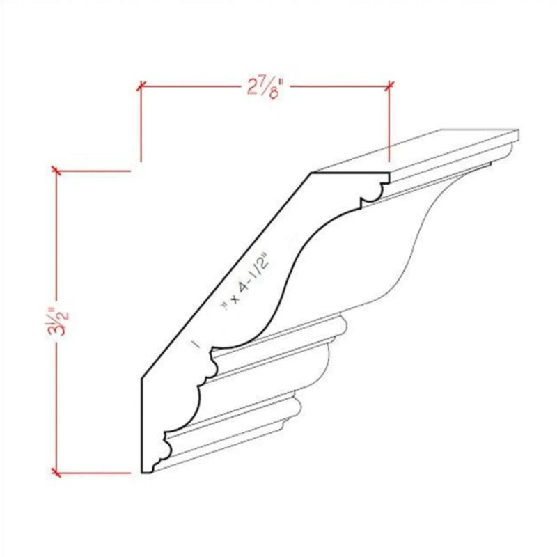 EWCR27 Crown 7/8" x 4-1/2" Unfinished 3-1/2" Rise x 2-7/8" Run by NewMouldings