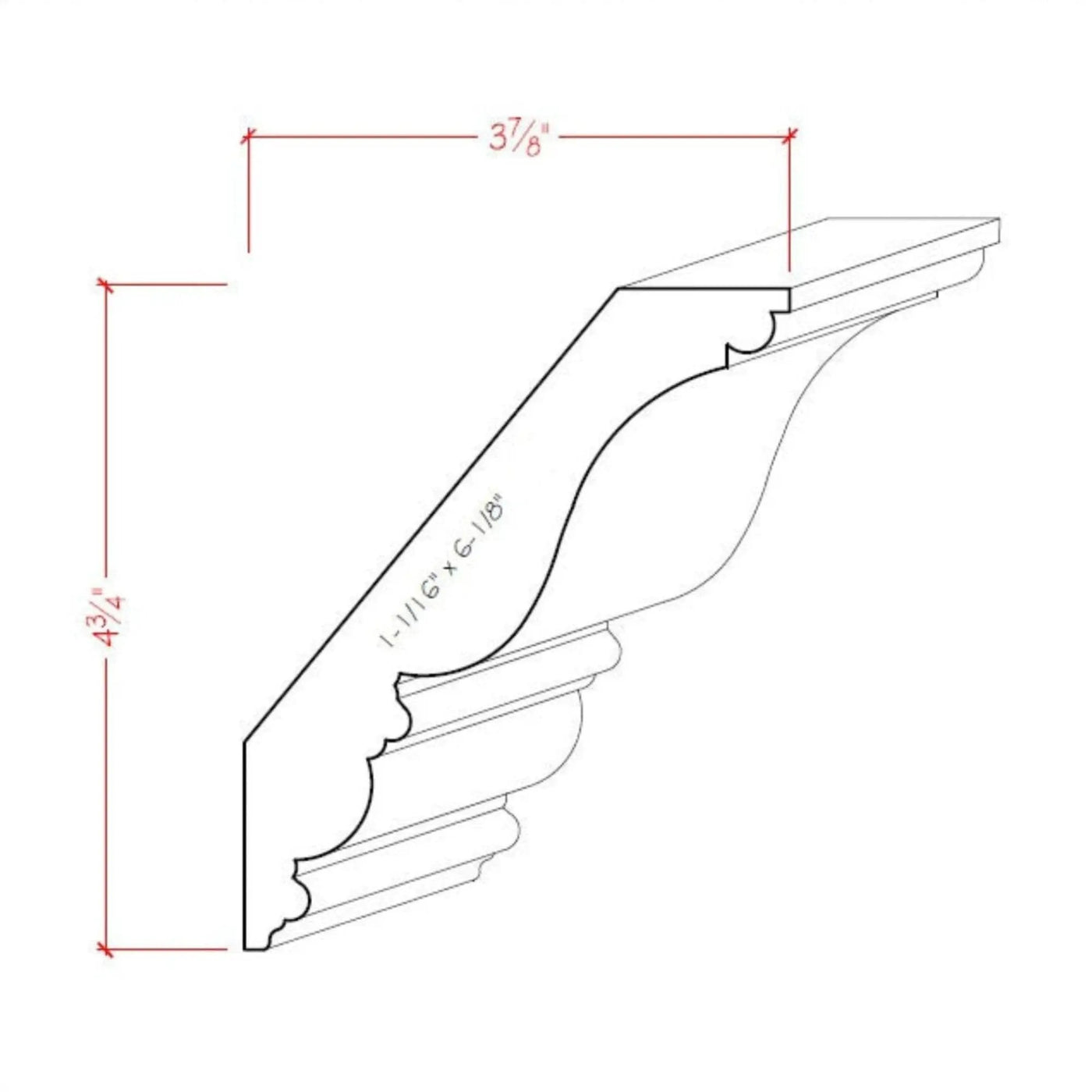 EWCR28 Crown 1-1/16" x 6-1/8" Unfinished 4-3/4" High x 3-7/8" Deep by NewMouldings