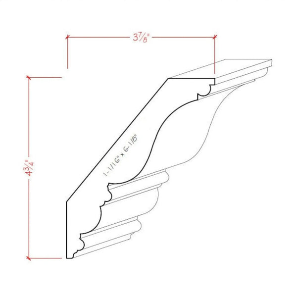 EWCR28 Crown 1-1/16" x 6-1/8" Unfinished 4-3/4" High x 3-7/8" Deep, dimensions drawing