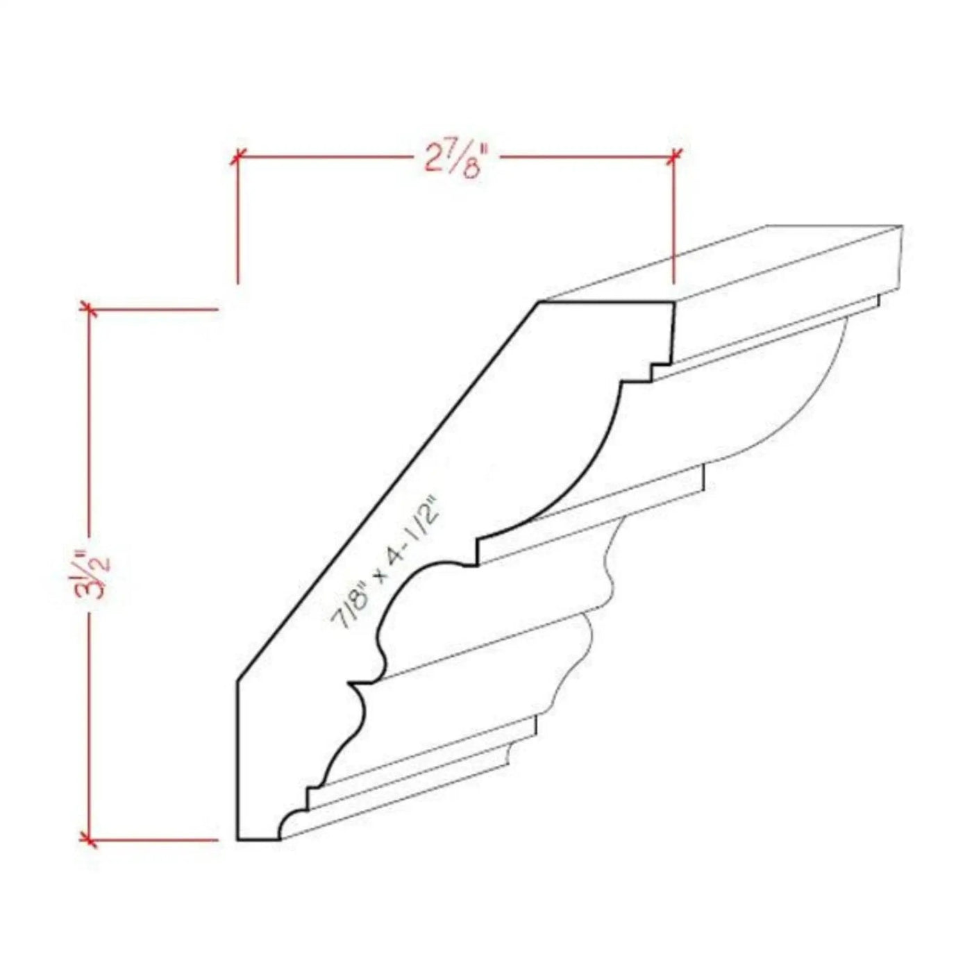 EWCR30 Crown 7/8" x 4-1/2" Unfinished 3-1/2" High x 2-7/8" Deep by NewMouldings