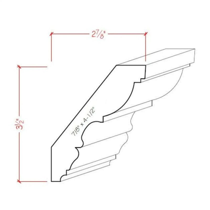 EWCR30 Crown 7/8" x 4-1/2" Unfinished 3-1/2" High x 2-7/8" Deep by NewMouldings